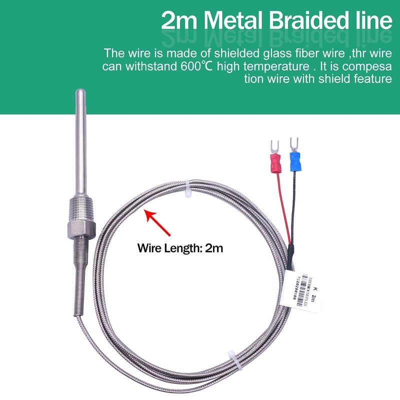 Twidec /2M NPT 1/4" inch (6X50MM) Pipe Thread Temperature Sensor Probe Two Wire Temperature Controller (0~600℃) 304 Stainless Steel K Type Thermocouple MT-205-1/4 - Image 5